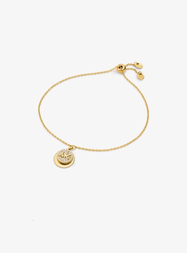 Damske Naramky Michael Kors Precious Metal-Plated Sterling Silver Pavé Logo Disc Zlate - Šperky Michael Kors Levně | GBFDS-5124
